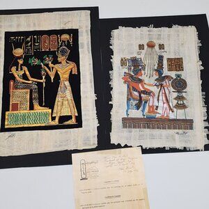 Egyptian Wall Hanging Papyrus Center Giza Unframed Egypt Pharaon Set of 2
